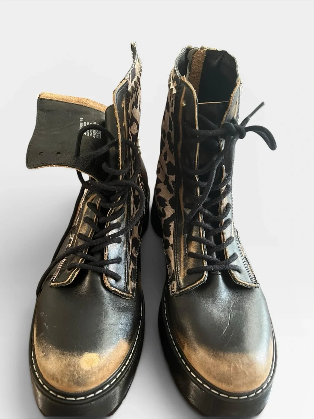 Steve Madden Avenger Leopard Studded Platform Combat Boots Y2K Grunge 10 - Picture 7 of 8